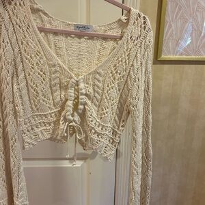 Cream Crochet Tie-Front Cardigan